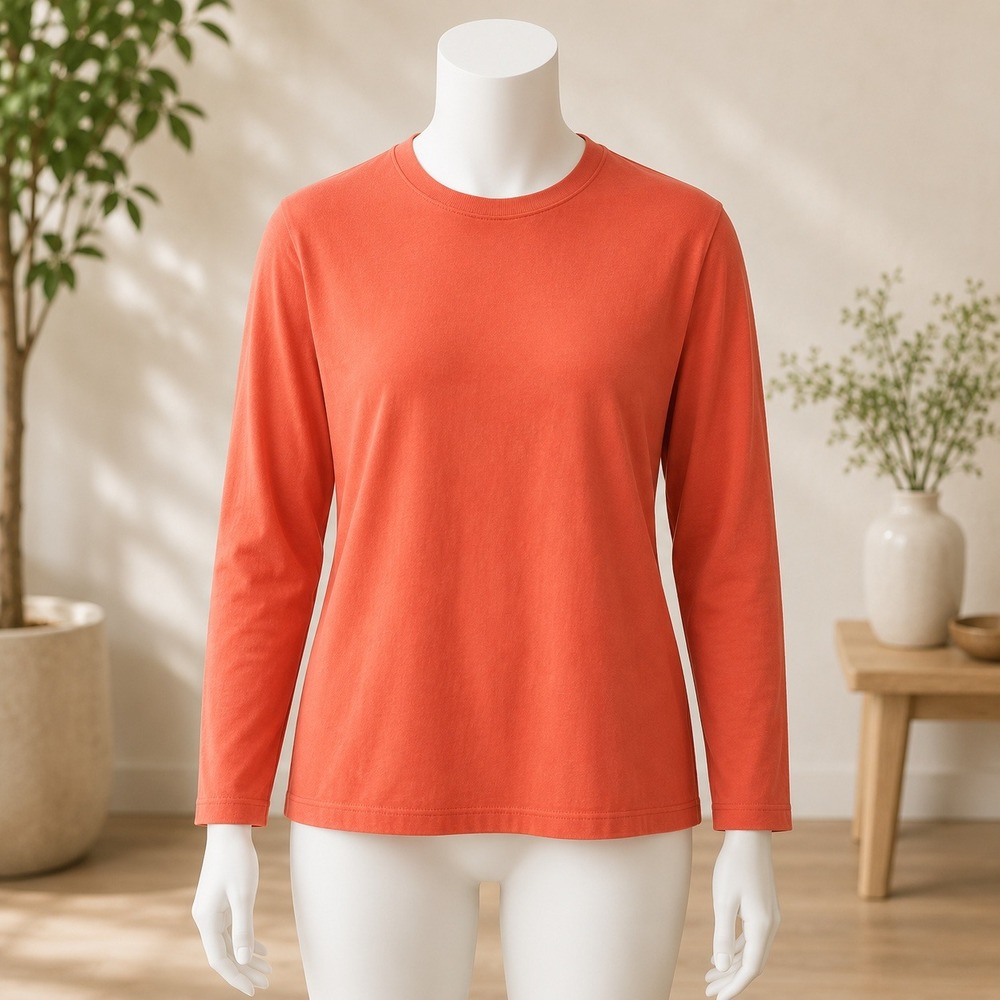 D&Co Essentials Long Sleeve Top Womens Size Medium Burnt Orange Crew Neck Knit